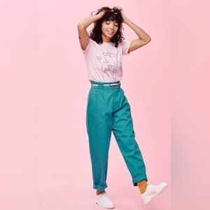 Lucy & Yak High Waisted Organic Cotton Retro Addison Jeans In Petrol Blue Sz 24